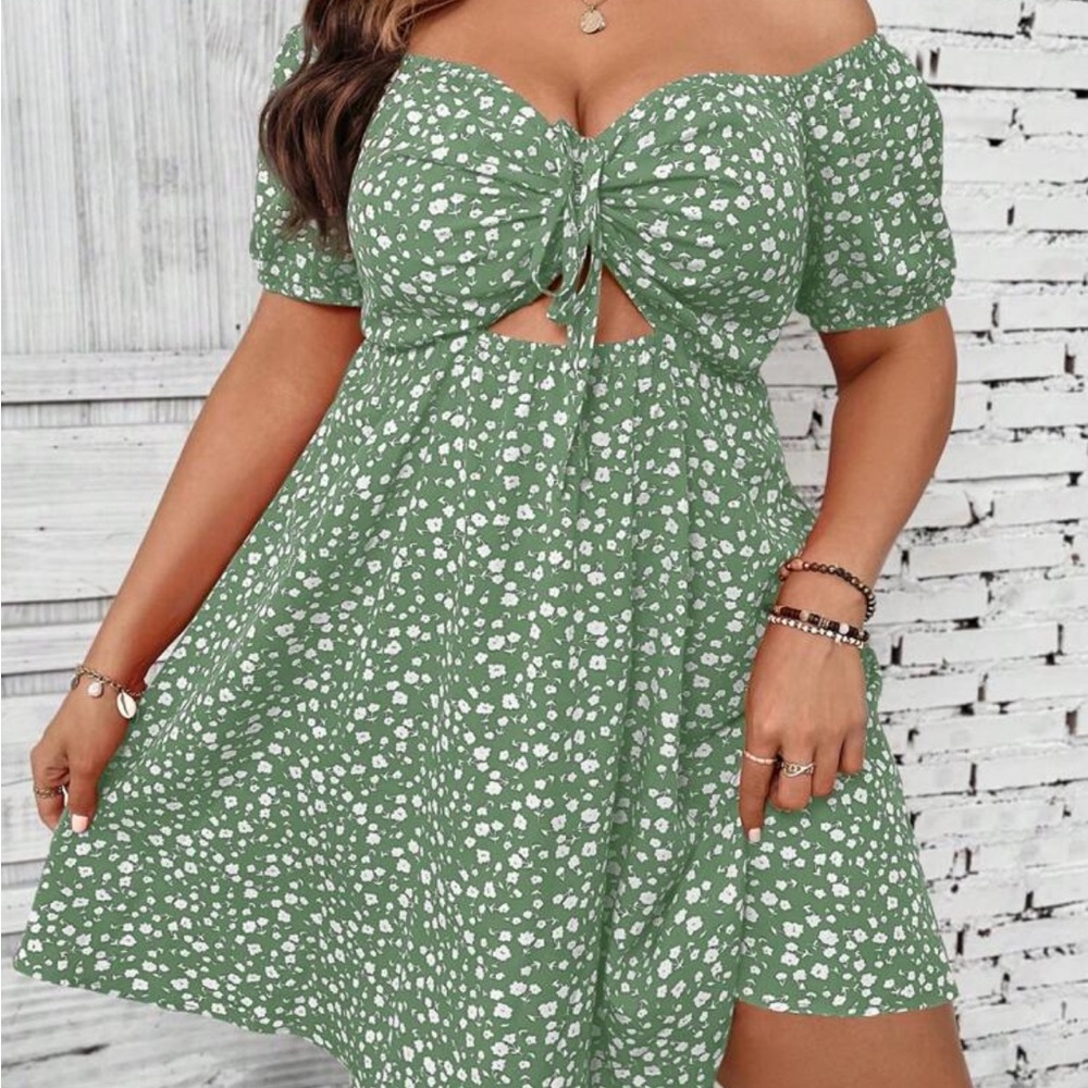Green Floral Off-Shoulder Dress